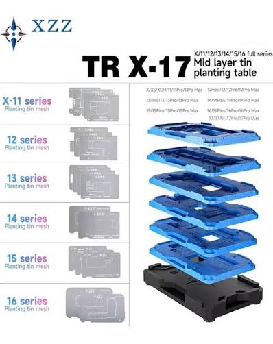 XZZ TR 26in1 BGA Repair Template Steel Mesh Middle Layer Planting Tin Platform Magnetic Base For iPhone X 17 Pro Max